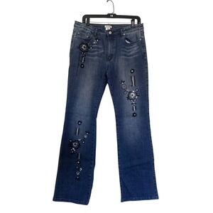 Jendo Womens Blue Embroidered Sequin Rhinestone Floral Jeans Size 12 N836M06